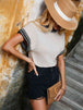  Round Neck Short Sleeve Knit Top Trendsi