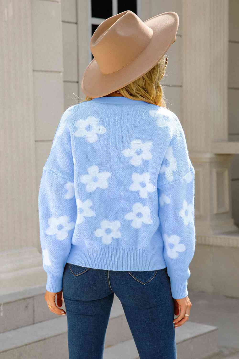 Floral Dropped Shoulder Button-Up Cardigan Trendsi