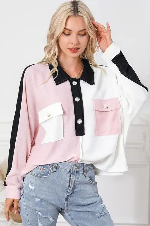 BazaarBey Multicolor Button-Down Long Sleeve Blouse Trendsi