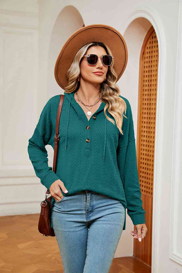 BazaarBey Half-Button Dropped Shoulder Hoodie 