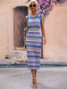Striped Round Neck Sleeveless Midi Cover Up Dress Bazaarbey