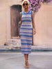 Striped Round Neck Sleeveless Midi Cover Up Dress Bazaarbey