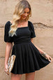 Square Neck Pleated Romper with Pockets -BazaarBey - www.shopbazaarbey.com
