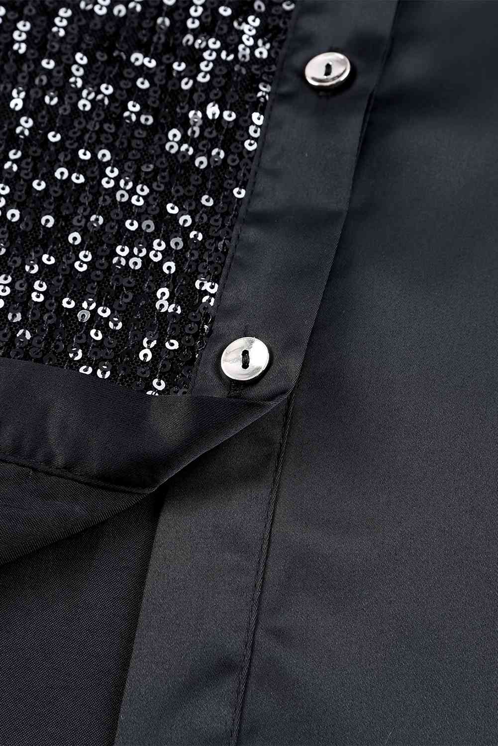 Sequin Button Front High-Low Shirt Dress -BazaarBey - www.shopbazaarbey.com
