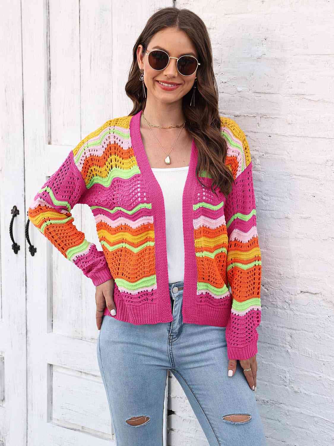 Open Front Openwork Cardigan Trendsi