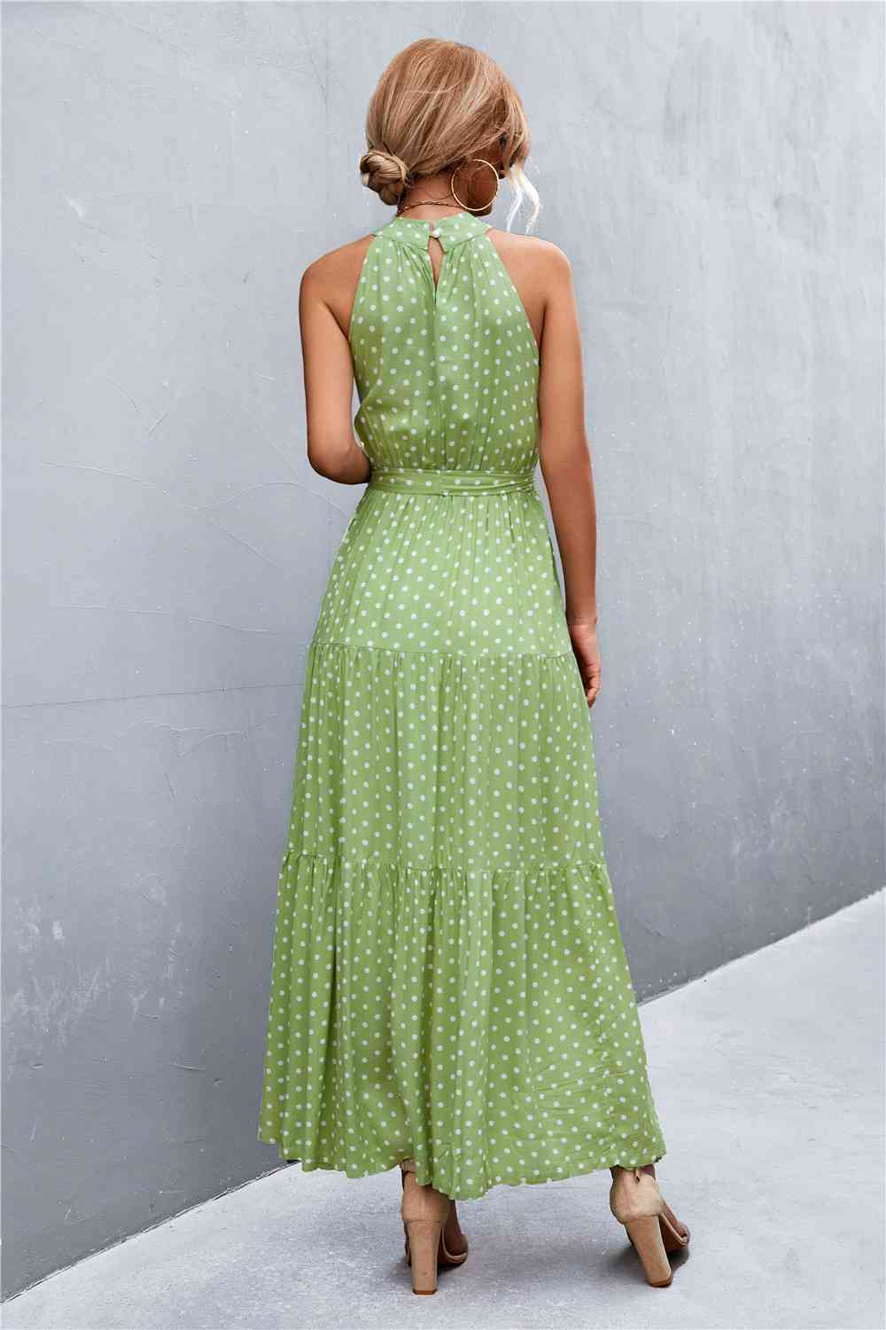 Printed Sleeveless Tie Waist Maxi Dress Bazaarbey