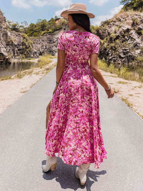 Floral V-Neck Slit Dress -BazaarBey - www.shopbazaarbey.com