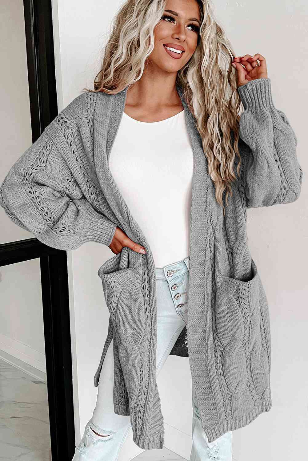 Cable-Knit Dropped Shoulder Cardigan Bazaarbey