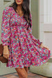 Floral Smocked V-Neck Flounce Sleeve Dress -BazaarBey - www.shopbazaarbey.com