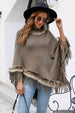 Faux Fur Trim Fringed Poncho Bazaarbey