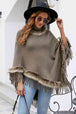Faux Fur Trim Fringed Poncho Bazaarbey