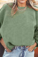 Ribbed Round Neck Drop Shoulder Sweatshirt Bazaarbey
