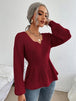 BazaarBey Notched Dropped Shoulder Knit Top 