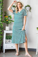 Striped V-Neck Short Sleeve Side Slit Dress -BazaarBey - www.shopbazaarbey.com