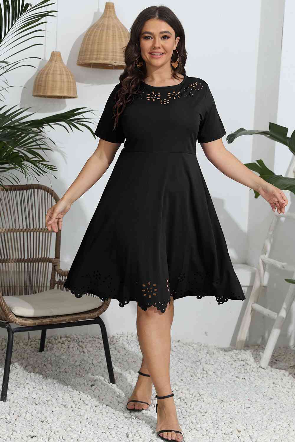 Plus Size Round Neck  Dress -BazaarBey - www.shopbazaarbey.com