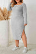 Plus Size Square Neck Long Sleeve Slit Dress -BazaarBey - www.shopbazaarbey.com