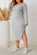 Plus Size Square Neck Long Sleeve Slit Dress -BazaarBey - www.shopbazaarbey.com