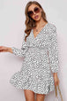 Printed  Neck Puff Sleeve Ruffle Hem Dress -BazaarBey - www.shopbazaarbey.com