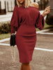 Round Neck Lantern Sleeve Dress -BazaarBey - www.shopbazaarbey.com