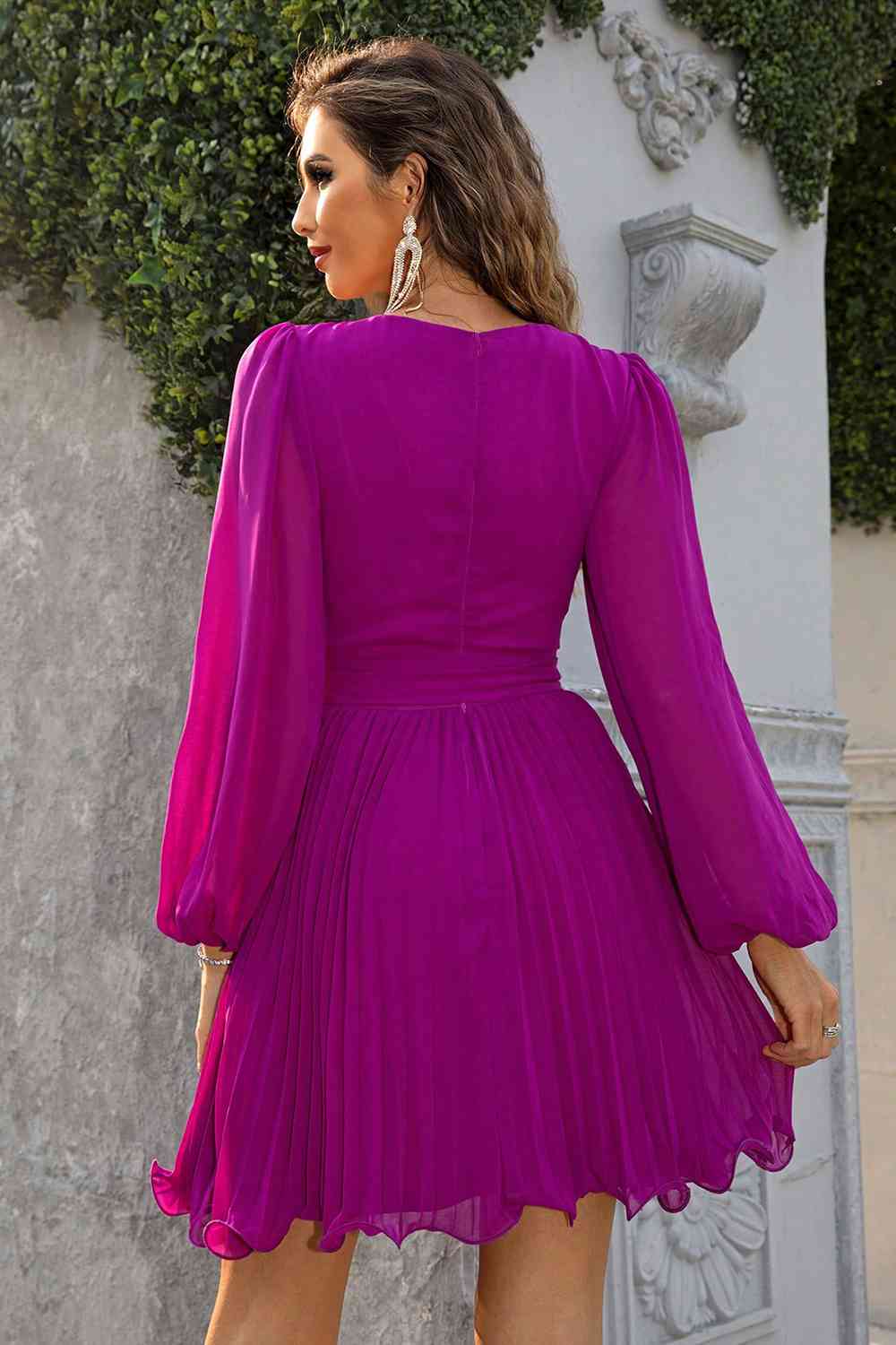 Tied  Neck Pleated Dress -BazaarBey - www.shopbazaarbey.com