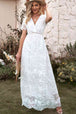 Embroidered Short Sleeve Surplice Neck Maxi Dress Bazaarbey