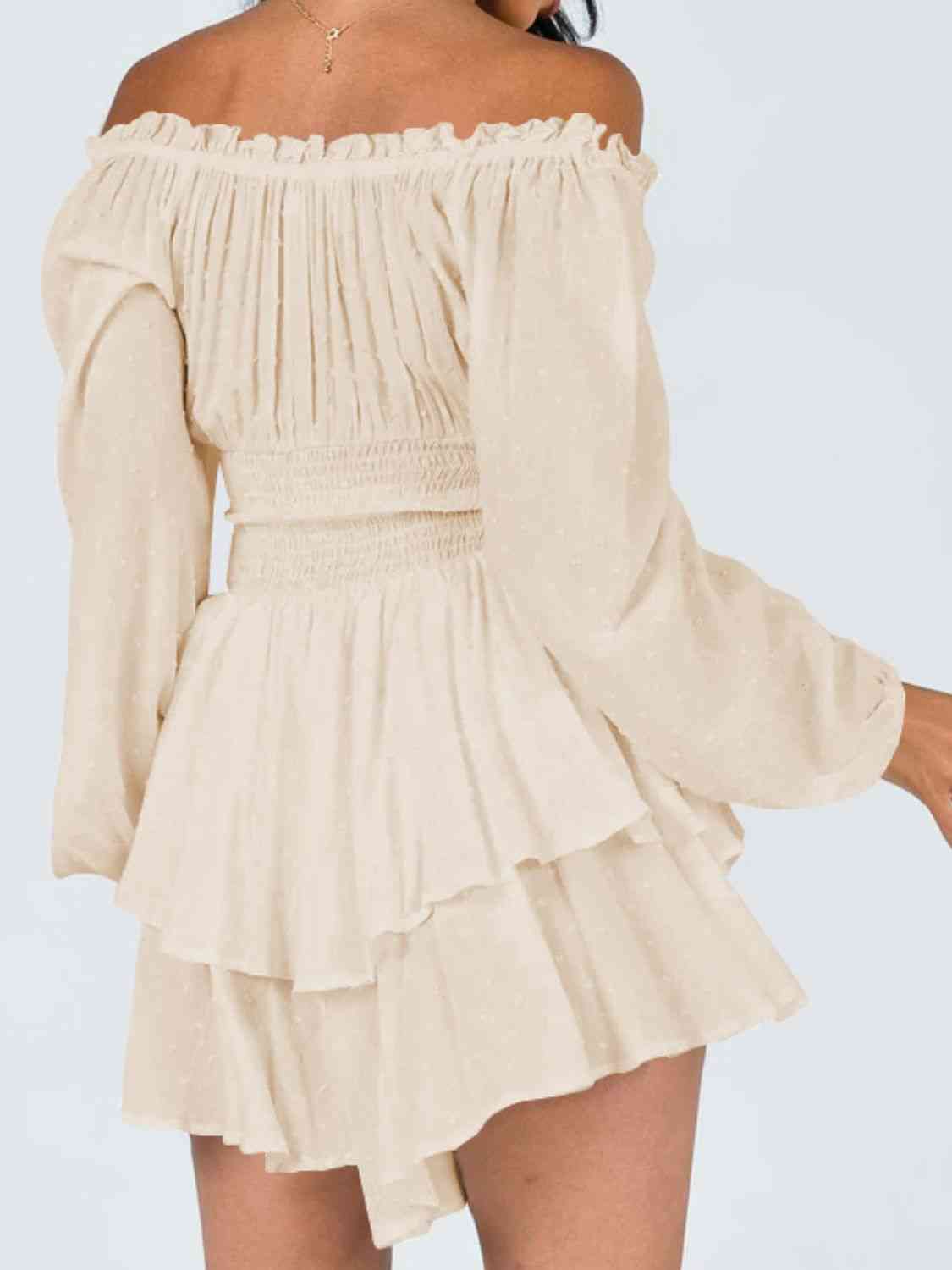 Off Shoulder Smocked Waist Romper -BazaarBey - www.shopbazaarbey.com
