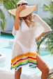 Rainbow Stripe Openwork Slit Cover-Up Bazaarbey