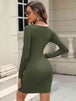 Round Neck Long Sleeve Mini Dress -BazaarBey - www.shopbazaarbey.com
