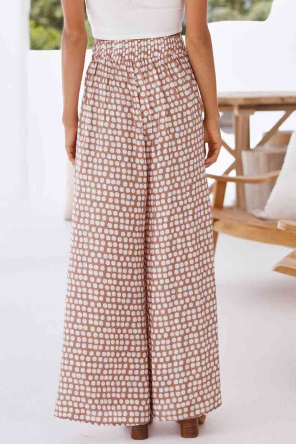  Polka Dot High Waist Wide Leg Pants with Pockets Bazaarbey
