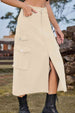 Slit Front Midi Denim Skirt with Pockets Trendsi