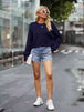 Dropped Shoulder Round Neck Long Sleeve Knit Top Trendsi