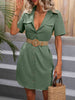 Tie-Waist Button Front Short Sleeve Shirt Dress -BazaarBey - www.shopbazaarbey.com
