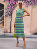 BazaarBey Striped Round Neck Sleeveless Midi Cover Up Dress Bazaarbey