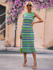 BazaarBey Striped Round Neck Sleeveless Midi Cover Up Dress Bazaarbey