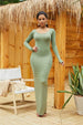 Round Neck Long Sleeve Maxi Wrap Dress -BazaarBey - www.shopbazaarbey.com