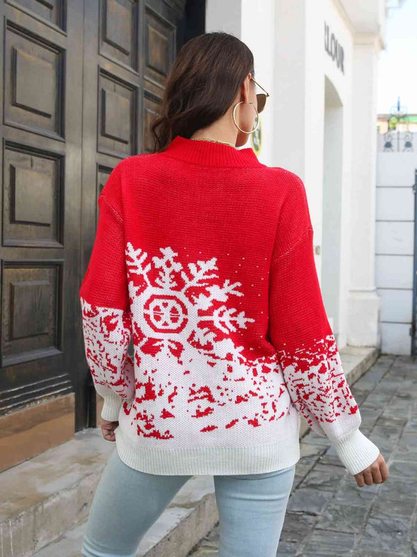 Snowflake Pattern Mock Neck Sweater Bazaarbey