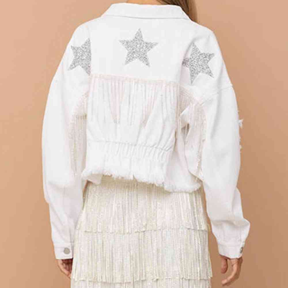 Distressed Raw Hem Dropped Shoulder Denim Jacket Bazaarbey