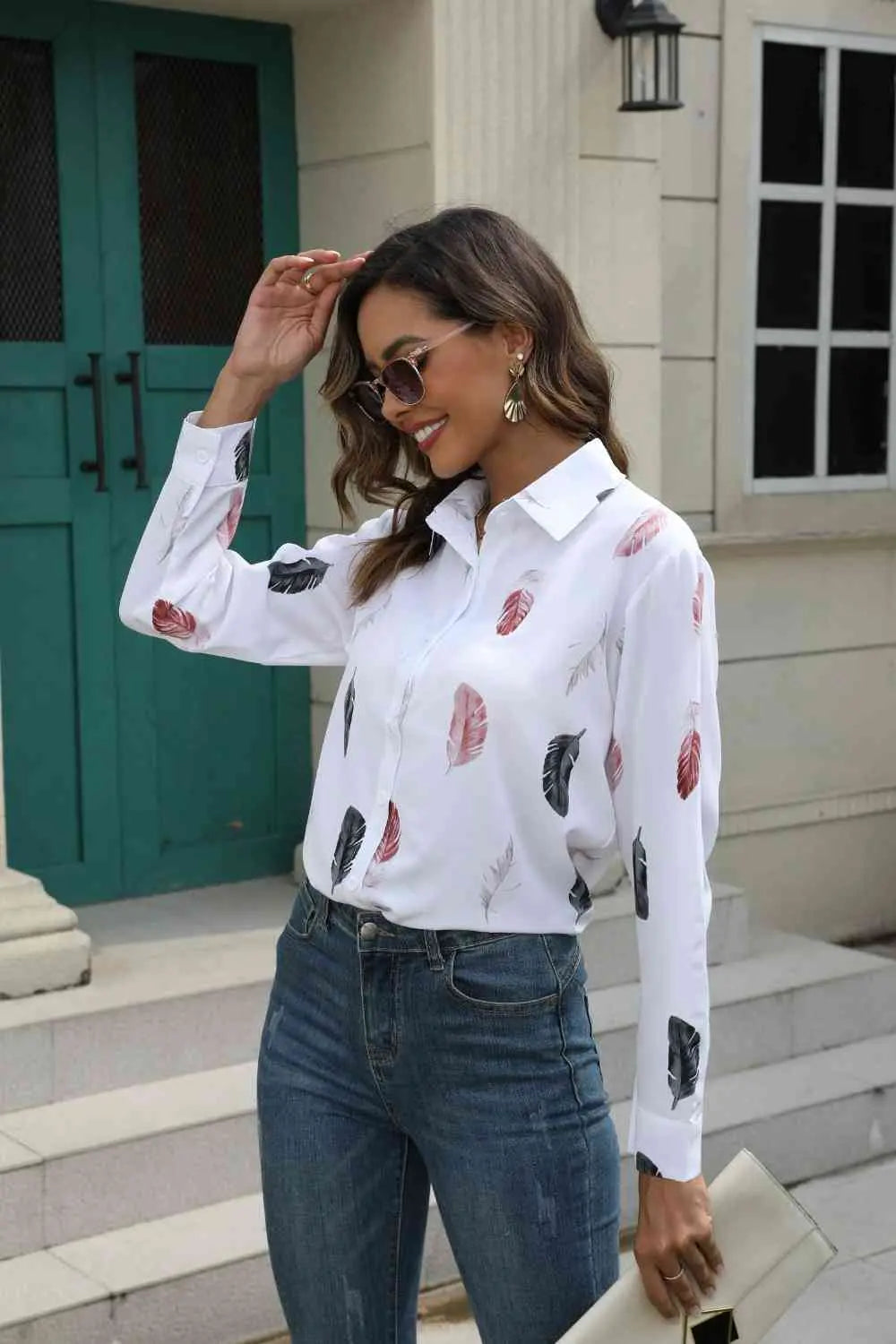 Printed Collared Neck Buttoned Shirt Bazaarbey