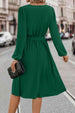 Tie Waist Notched Neck Long Sleeve Dress -BazaarBey - www.shopbazaarbey.com