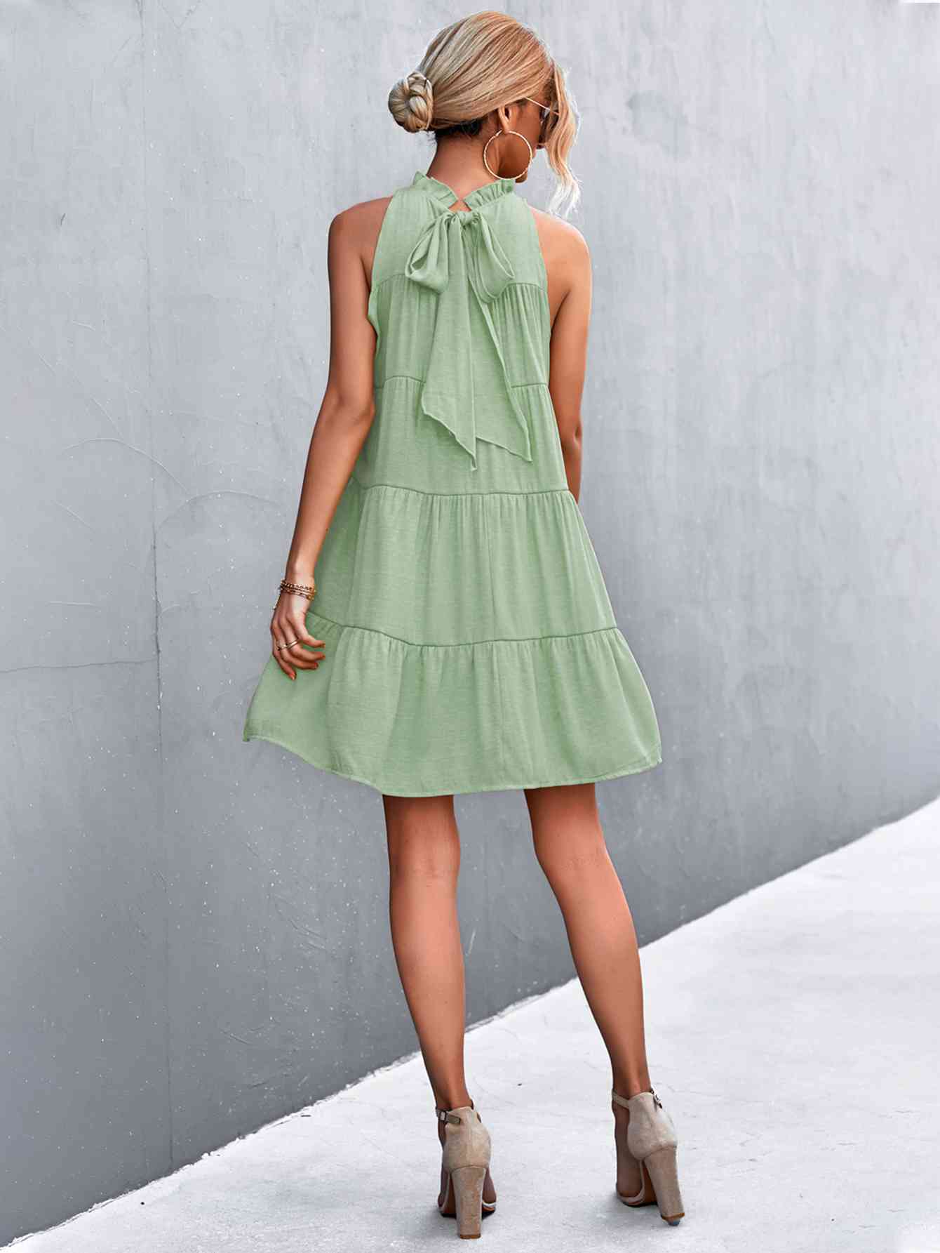 Tie Back Mock Neck Tiered Dress -BazaarBey - www.shopbazaarbey.com