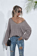 BazaarBey V-Neck Long Sleeve Dropped Shoulder Knit Top Bazaarbey