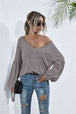 BazaarBey V-Neck Long Sleeve Dropped Shoulder Knit Top Bazaarbey