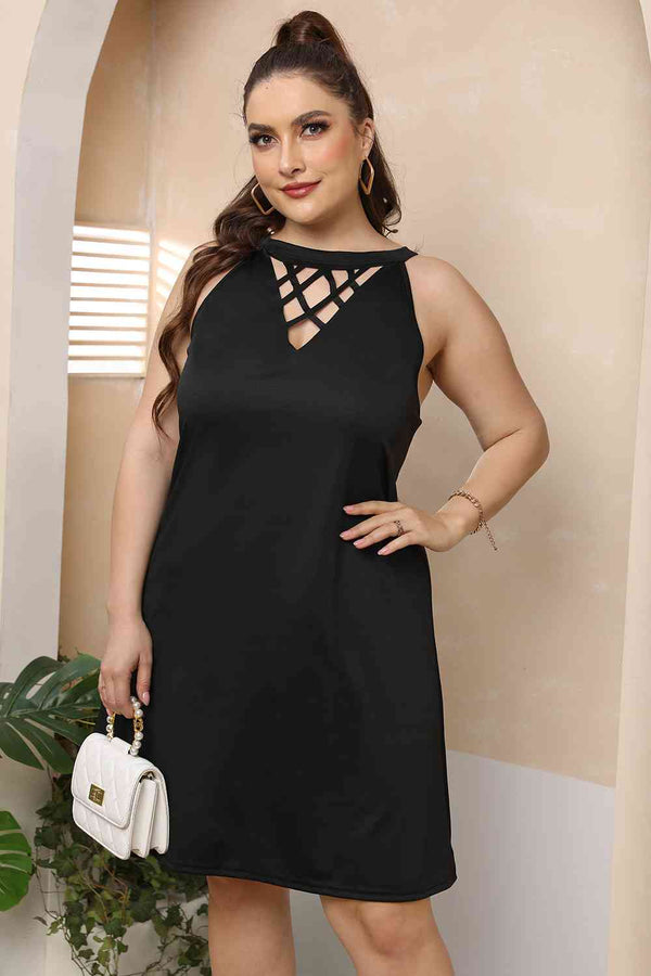 Plus Size Cutout Round Neck Sleeveless Dress -BazaarBey - www.shopbazaarbey.com