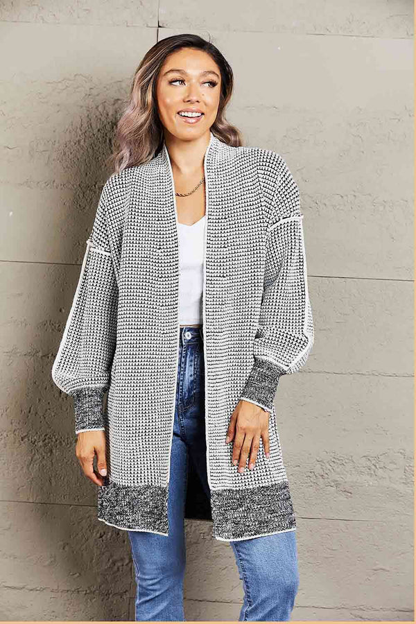 BazaarBey Woven Right Heathered Open Front Longline Cardigan Bazaarbey