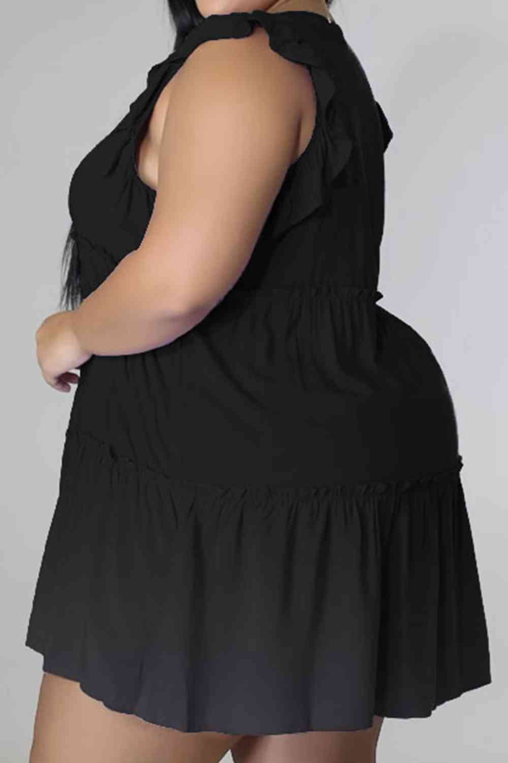 Plus Size V-Neck Frill Trim Mini Dress -BazaarBey - www.shopbazaarbey.com