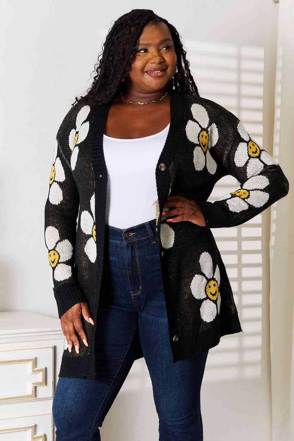  Floral Button Down Longline Cardigan Bazaarbey