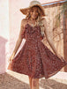 Printed  Tie Back Knee-Length Dress -BazaarBey - www.shopbazaarbey.com