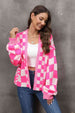 Checkered Open Front Drop Shoulder Cardigan Bazaarbey