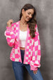 Checkered Open Front Drop Shoulder Cardigan Bazaarbey