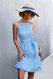 Printed Tie Waist Ruffle Hem Sleeveless Dress -BazaarBey - www.shopbazaarbey.com